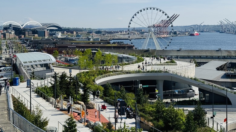 Aerial view of Seattle's new waterfront park near Pike's Place Market