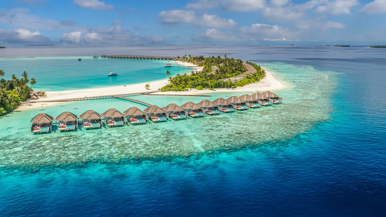 Overwater bungalows in a Maldives resort