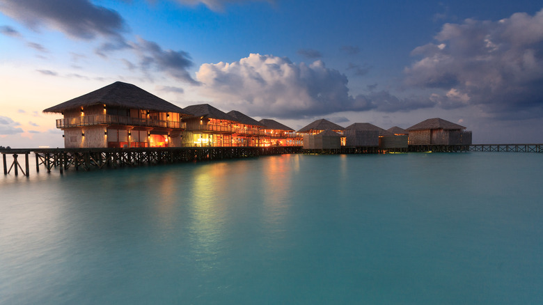Six Senses resort in the Maldives at sunset