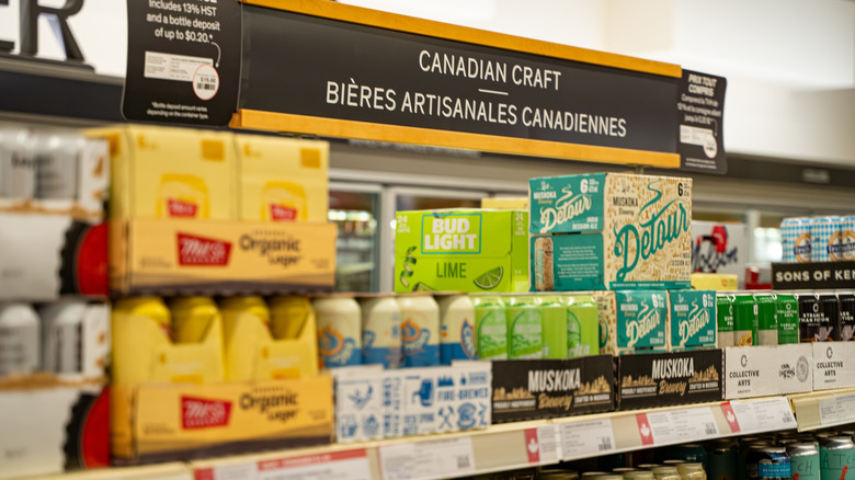 Canadian craft beer cans on store shelf in Toronto