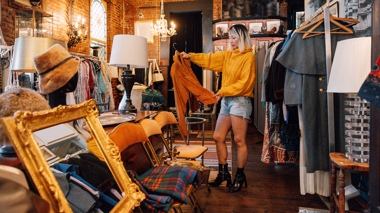Woman shopping in a vintage store