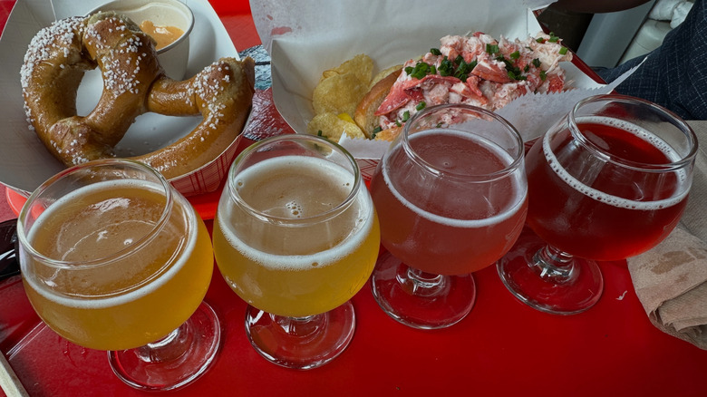 Flight of Allagash Brewing beers in Portland, Maine
