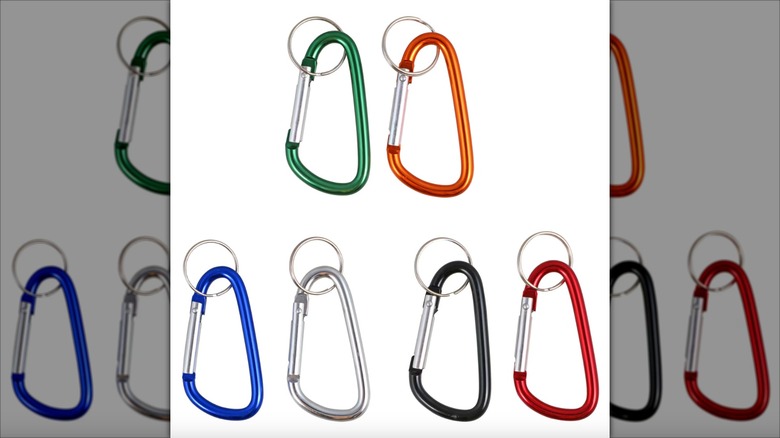 A collection of colorful carabiners from Dollar Tree