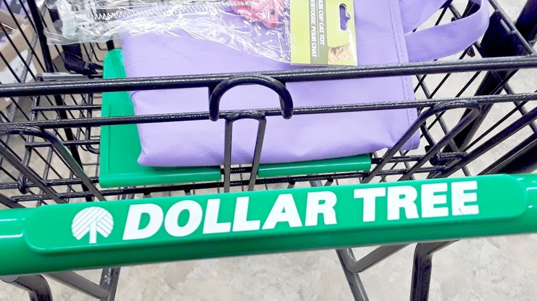 A tote bag in a Dollar Tree cart