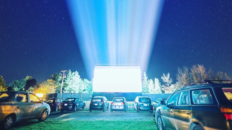 Movie showing at drive-in