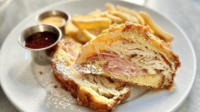 Deep fried Monte Cristo sandwich and fries at Cafe Orleans in Disneyland