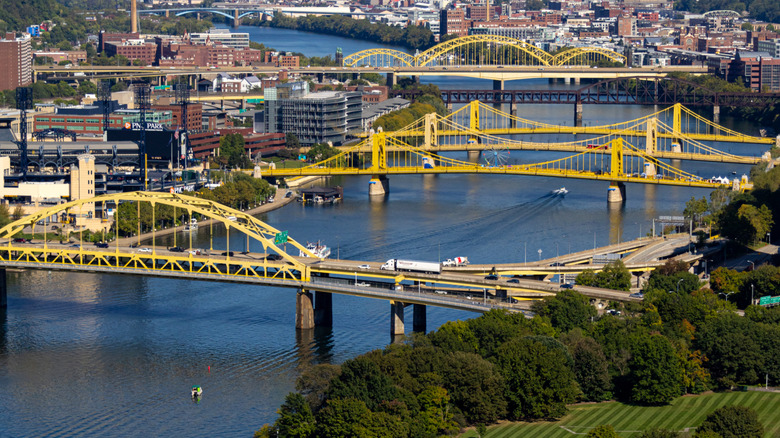 Point State Park and fountain from above