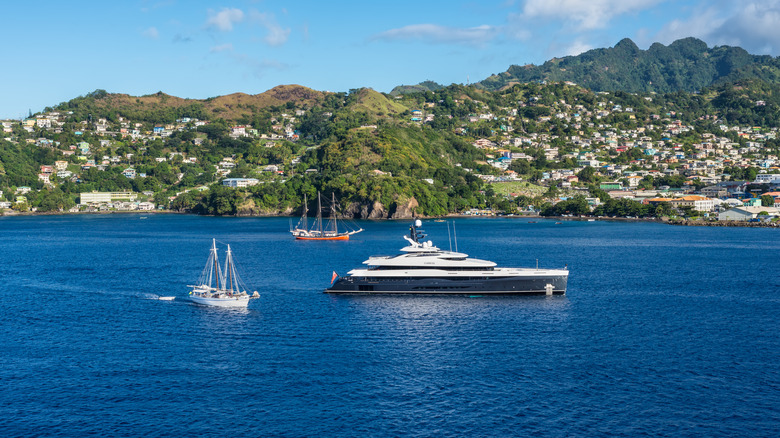 Boats sailing from the harbor at Kingstown in St Vincent