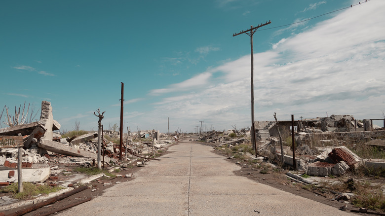 Street in Villa Epecuén, Argentina which is just ruins from a flood