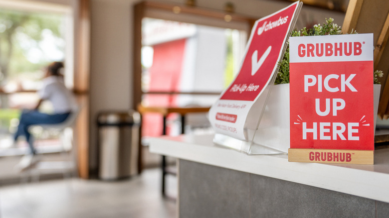 GrubHub sign at a restaurant