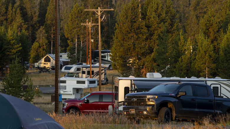 Bay Bridge campground at sunrise in Yellowstone National Park