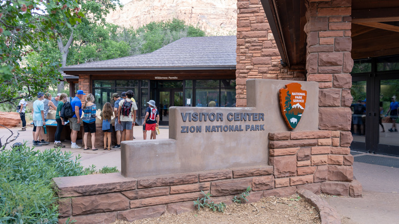 Visitors at Zion National Park Visitor Center in Utah