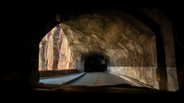 View from inside the Zion-Mount Carmel Highway and Tunnel in Utah