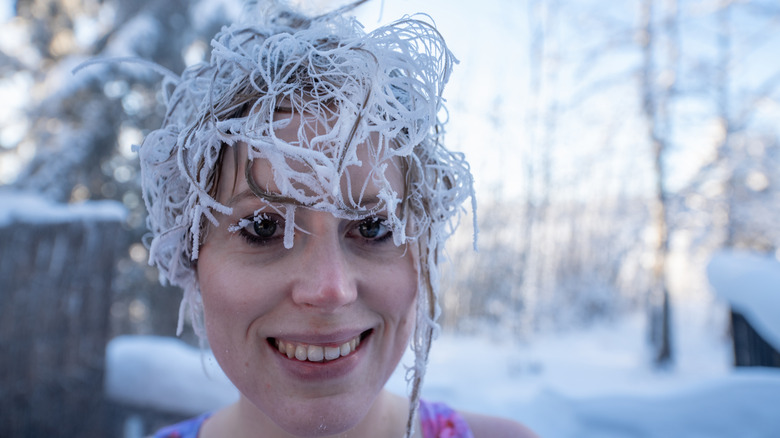 A woman with frozen hair