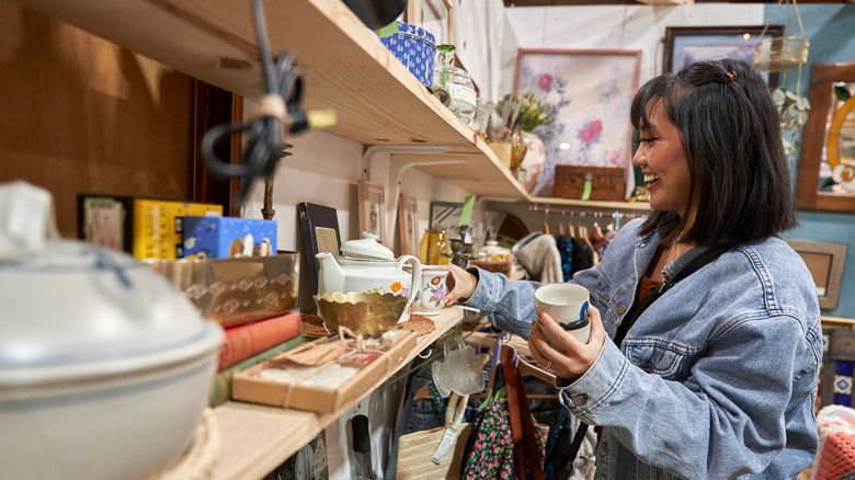 Woman shopping for antiques