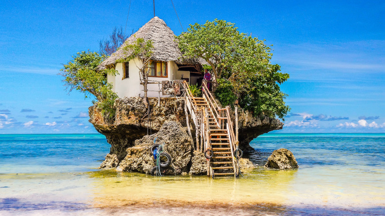 Unique restaurant on a rock island in Zanzibar