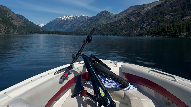 A mountain bike on a boat on Chelan Lake near Stehekin, Washington