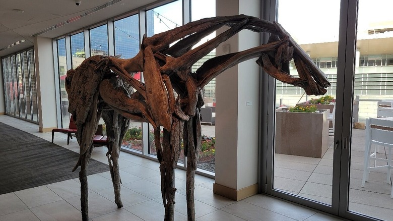 A sculpture of a horse by Deborah Butterfield at The Art Hotel, Denver