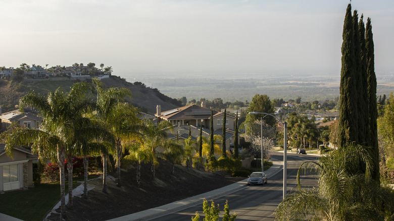 Neighborhood in Corona, California during sunset