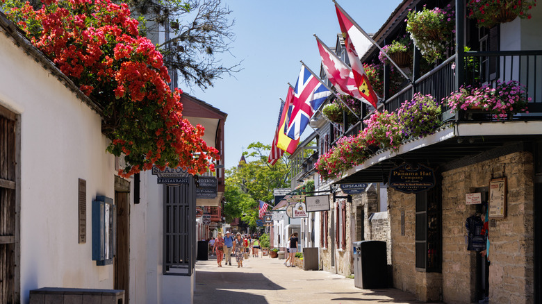 buildings with flowers on historic street in St. Augustine