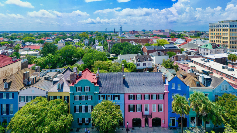 aerial view of Rainbow Row in Charleston Historic District