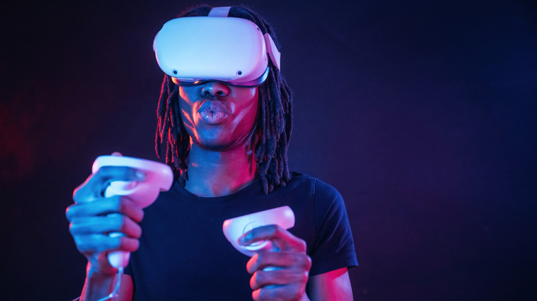 Person playing virtual reality game