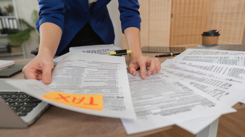 Woman preparing tax documents