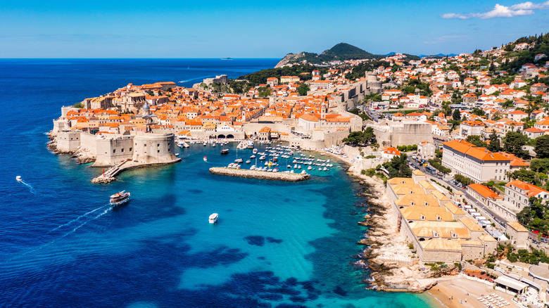 Aerial view of the walled city of Dubrovnik, Croatia
