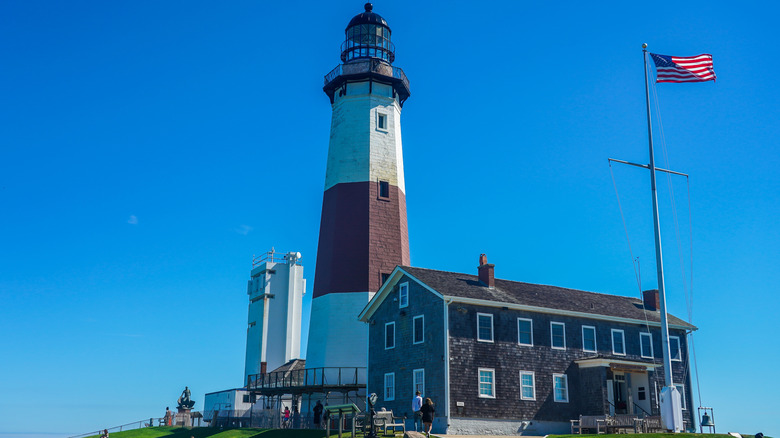 Montauk lighthouse on edge of Montauk, New York