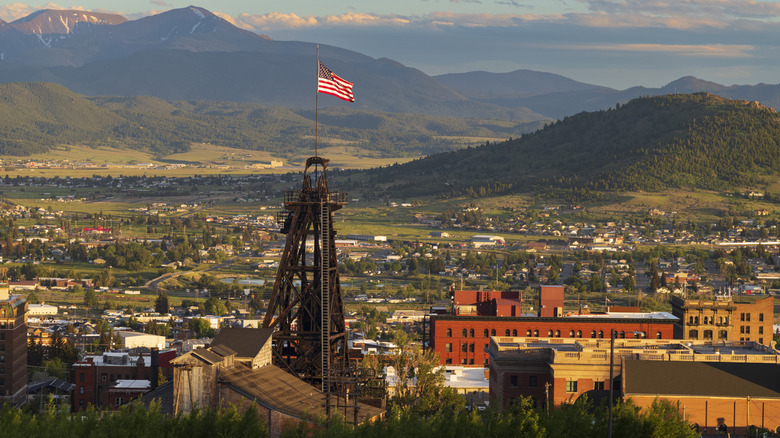 Butte, Montana overlooking the city with mountains in the background.