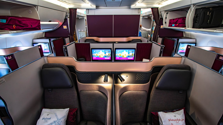 View of Qatar Airways Qsuite with sliding door