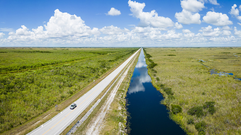 Aerial view of the Tamiami Trail through Everglades National Park