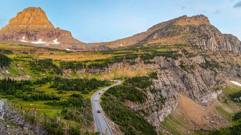 Going-to-the-Sun Road is captured from the Highline Trail in Glacier National Park