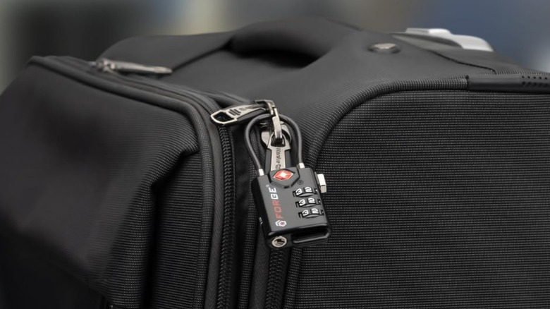 A Forge TSA-Approved Cable Luggage Lock securing a bag.