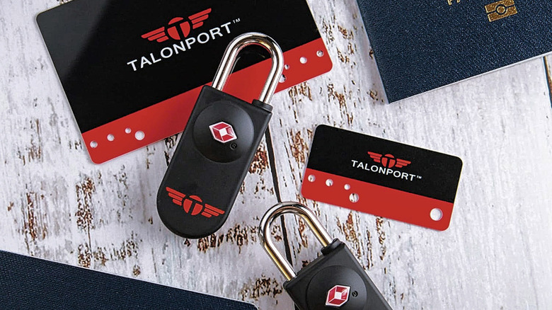 Two Talenport Keyless TSA-Approved Luggage Locks with large and small keycards.