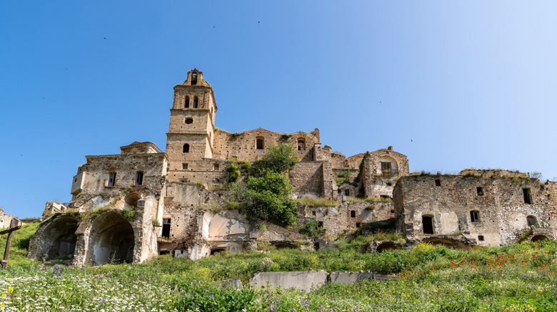 Abandoned hilltop village of Craco, Italy from below