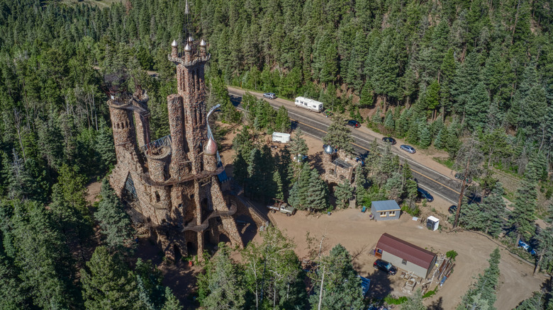 Aerial view of Bishop Castle in Rye, Colorado