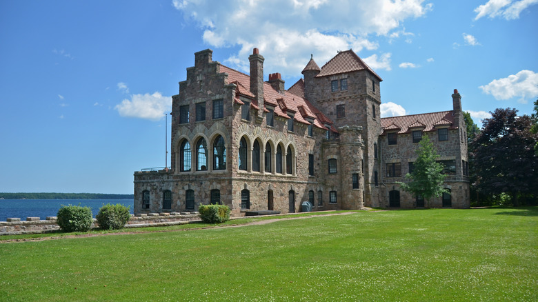 Exterior view of Singer Castle on Dark Island in New York