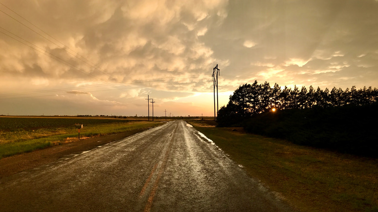 Country road after a rainstorm outside Wolfforth, Texas