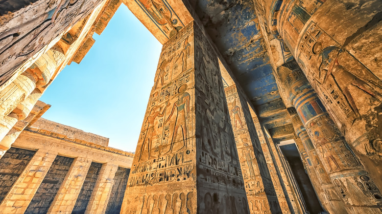 Wall reliefs inside Ramesses Temple in medinet Habu