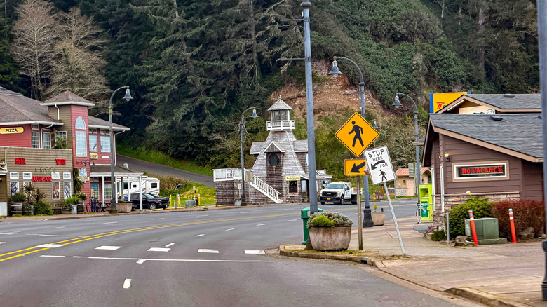 The funky downtown of Yachats, Oregon, on Highway 101