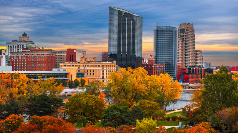 Downtown Grand Rapids skyline during fall