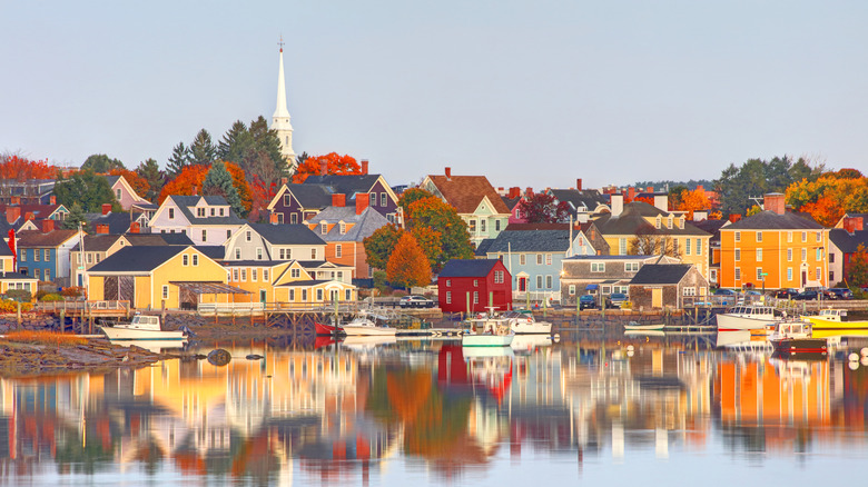 Colorful buildings along waterfront in Portsmouth