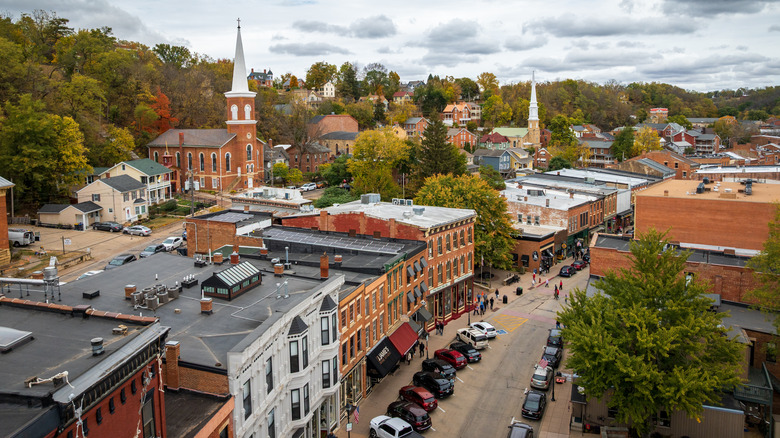 Aerial view of historic buildings in Galena