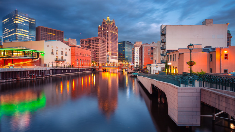 Downtown Milwaukee skyline over river