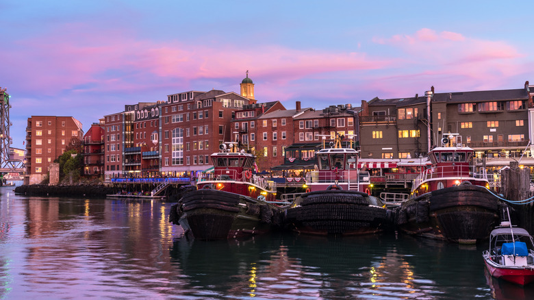 Portsmouth waterfront at sunset