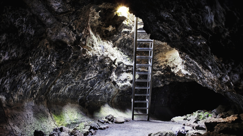 ladder inside a cave