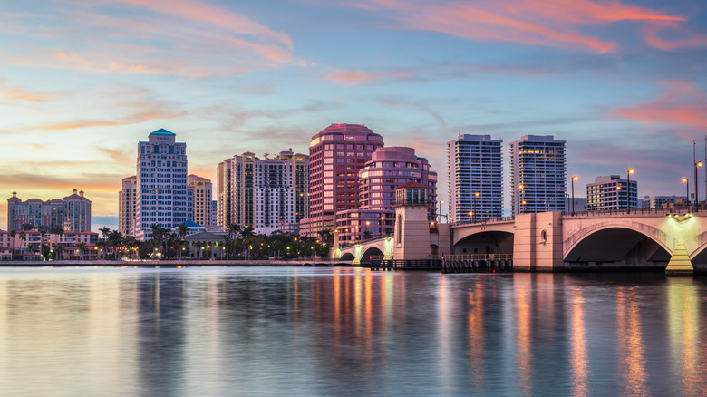 West Palm Beach waterfront skyline at sunset