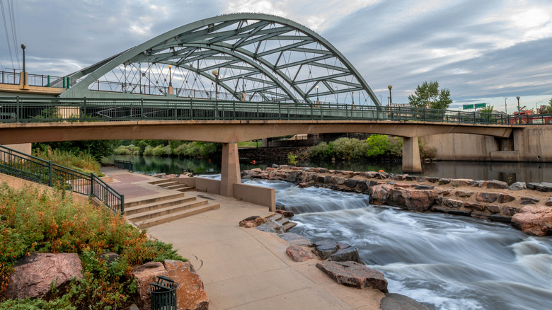 Bridge over river in Confluence Park, downtown Denver