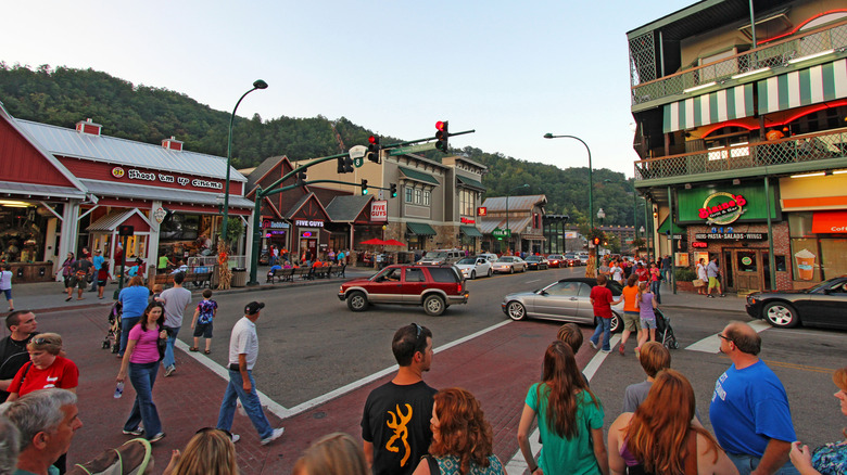 Crowded street in Gatlinburg, Tennessee